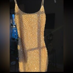 oh polly drop a glint mini dress gold